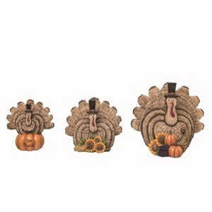 Transpac Resin 9.75 in. Multicolor Autumn Woodcut Turkeys Set of 3 - 1 of 2
