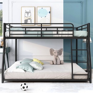 PAGED Twin XL over Queen Bunk Bed Modern Simple Metal Bed Frame with Guardrail and Inclined Ladder for Bedroom - 1 of 4