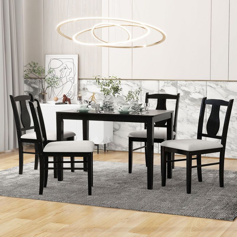 5-Piece Kitchen Dining Table Set, Wooden Rectangular Dining Table and 4 Upholstered Chairs for Kitchen and Dining Room - ModernLuxe, 1 of 12