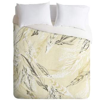 Full/Queen Pattern State Feather Duvet Set Yellow - Deny Designs