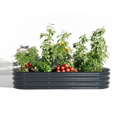 LuxenHome 5.5-Ft Oval Gray Galvanized Steel Garden Bed Planter