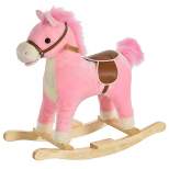 Qaba Rocking Horse Plush Animal on Wooden Rockers with Sounds, Wooden Base, Baby Rocking Chair for 36-72 Months