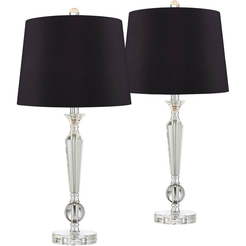 Vienna Full Spectrum Jolie Traditional Glam Table Lamps 26" High Set of 2 Candlestick Clear Crystal Glass Black Shade for Bedroom Living Room Bedside, 1 of 6