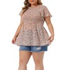 Agnes Orinda Women's Plus Size Chiffon Smock Waist Ditsy Floral Peplum Casual Blouses - 2 of 4