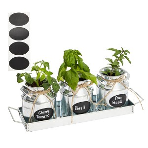 Maplefield Set of 3 Galvanized Metal Window Planters for Indoor Plants, Farmhouse Flowers Pots with Tray, 4"D x 14"W x 5"H - 1 of 4