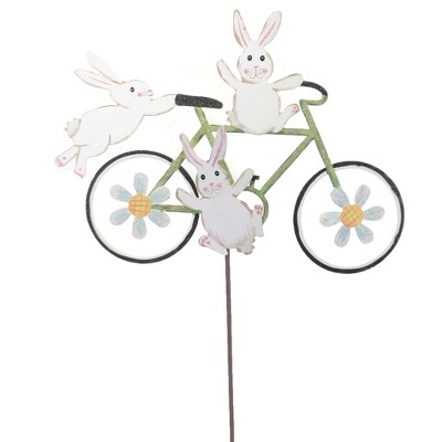 Home & Garden 28.5" Bunny Bicycle Daisies Round Top Collection  -  Decorative Garden Stakes