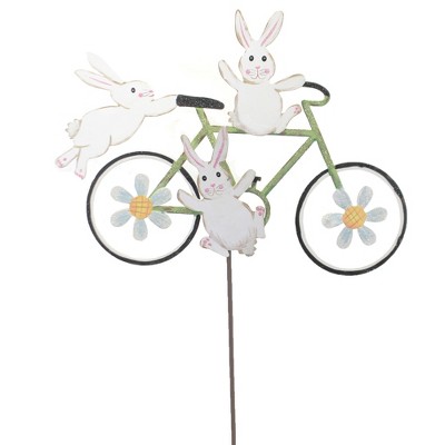 Home & Garden 28.5" Bunny Bicycle Daisies Round Top Collection  -  Decorative Garden Stakes