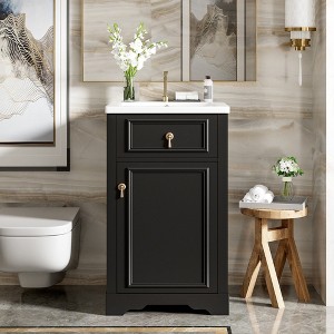 MOEPISY 20 Inch Black Bathroom Vanity with Ceramic Sink, Soft Close Door, Adjustable Shelf, and Door Mounted Storage Rack - 1 of 4