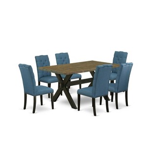7-Piece Distressed Jacobean Finish Solid Wood Top Dining Table with 6 Chairs with - 1 of 4