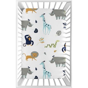 Sweet Jojo Designs Boy or Girl Gender Neutral Unisex Baby Fitted Mini Crib Sheet Mod Jungle Blue Orange and Grey - 1 of 4