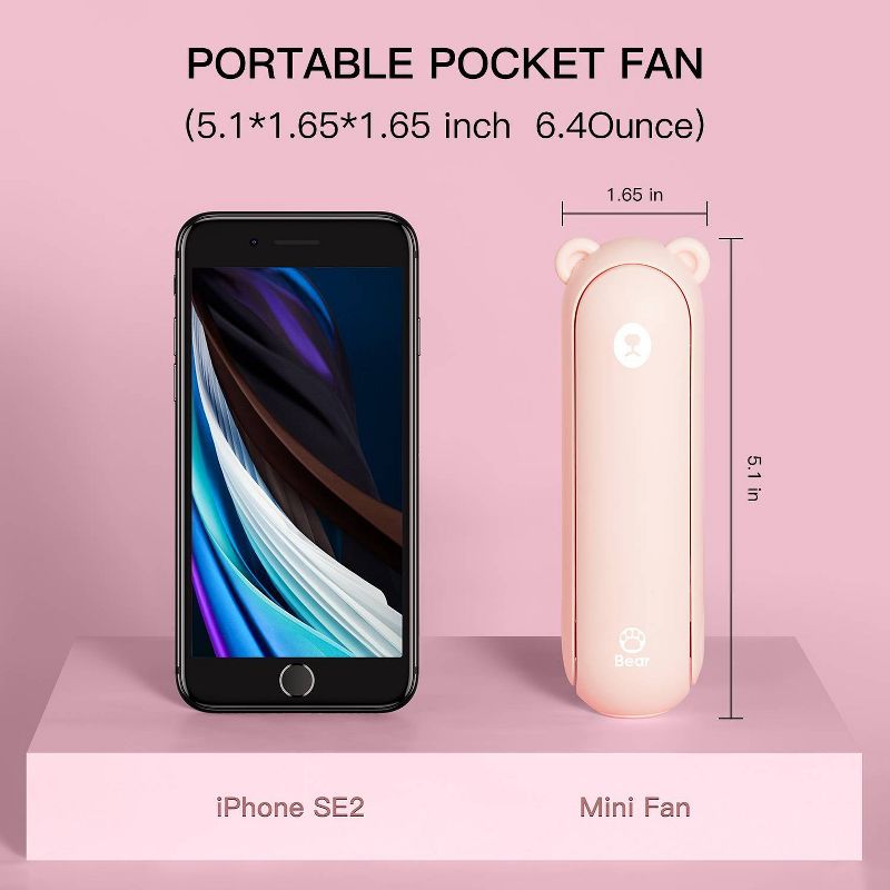 JISULIFE Handheld Mini Fan, 3 in 1 Hand Fan, Portable USB Rechargeable Small Pocket Fan, Battery Operated Fan Pink, 5 of 8