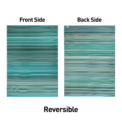 Blue Striped Reversible Synthetic Indoor/Outdoor Rug 3' x 5'