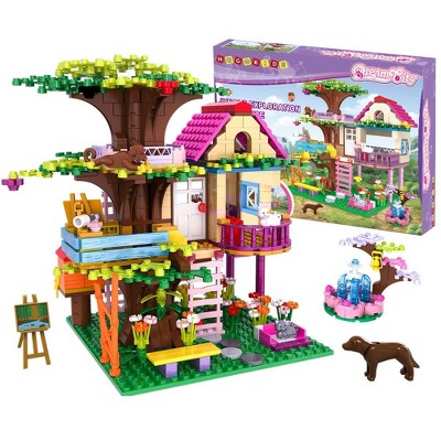 Hogokids 613pcs Tree Forest House STEM Building Toy with Fountain and Animals Gifts for Aged 6+