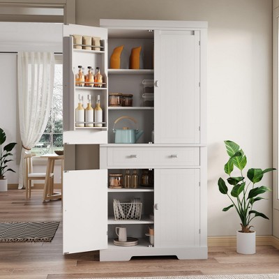 72in Tall Kitchen Pantry Cabinet, Farmhouse Large Cupboard Storage Cabinet with Adjustable Shelves 6 Door Racks for Living Dining Room Laundry