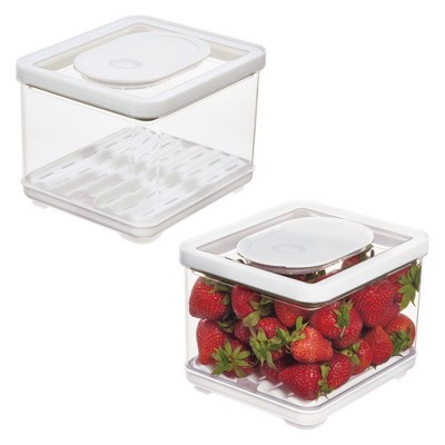 iDesign Small Fridge Produce Bin with Drainage Tray - Set of 2 - Clear