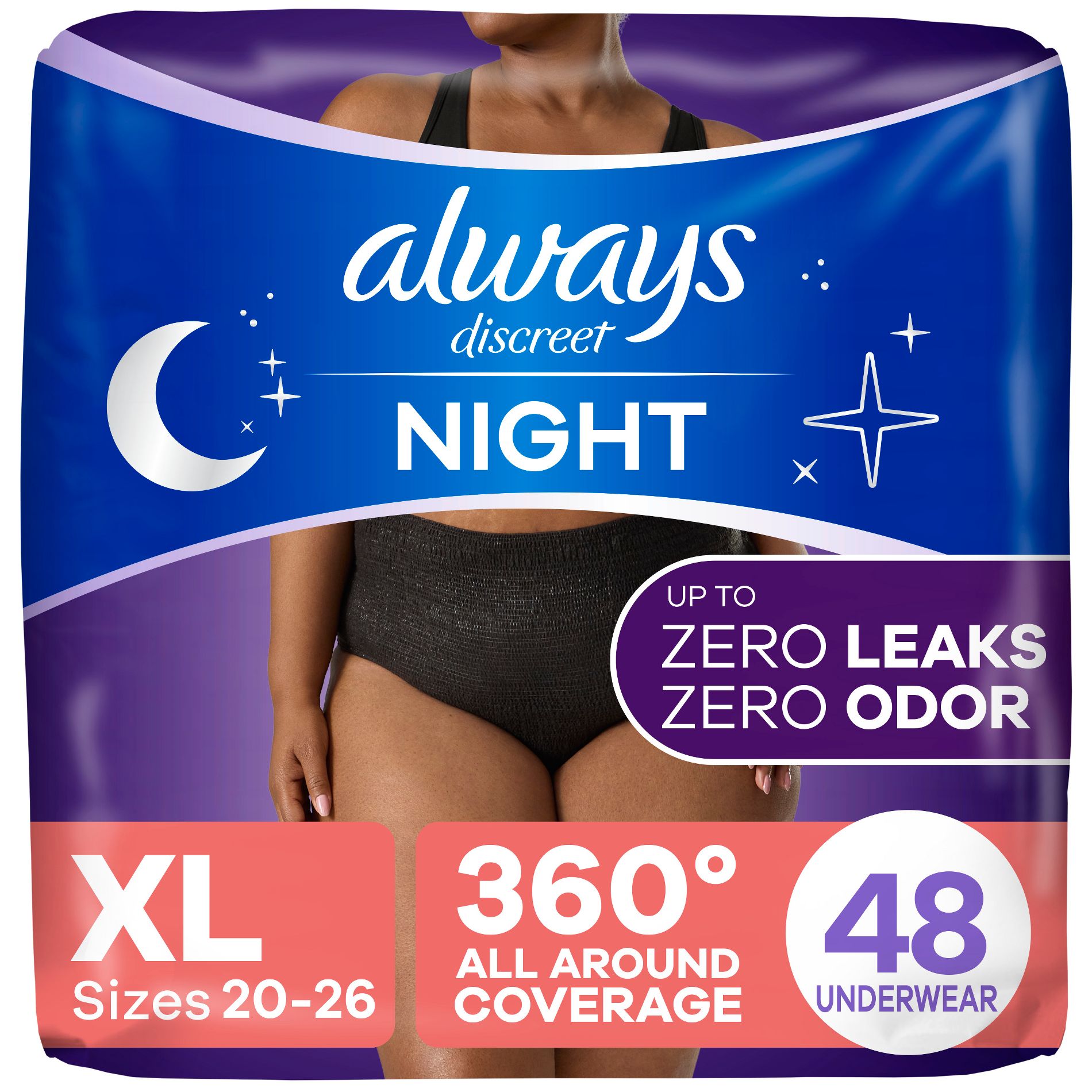 Always Discreet Night Black Women's Incontinence Underwear - Maximum - XL - 16ct/3pk