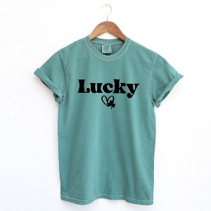 Simply Sage Market Women's Lucky With Heart And Clover Short Sleeve Garment Dyed Tee - 1 of 4