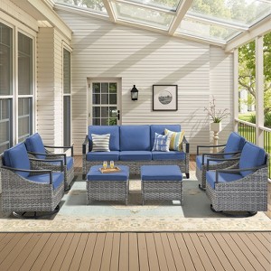 Buenhomino Outdoor Patio Furniture Sets, All-Weather PE Wicker Seating with Swivel Chairs, Sofas, Ottomans & Tables for Garden, Deck & Porch - 1 of 4