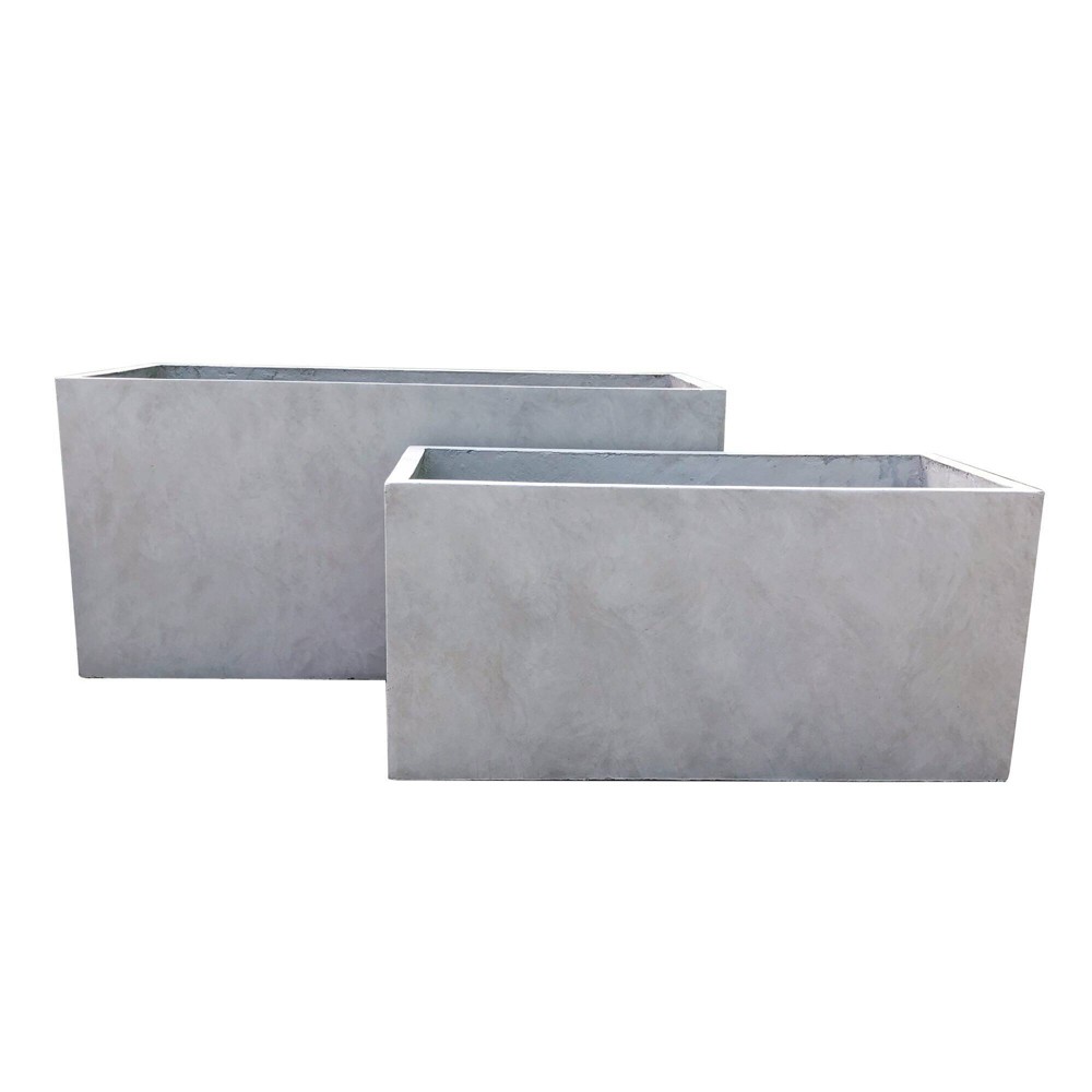 31" Set of 2 Kante Lightweight Concrete Modern Long Low Granite Outdoor Rectangular Planter Concrete Gray - Rosemead Home & Garden, Inc