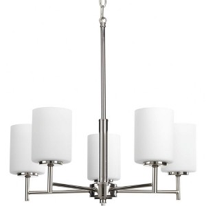 Progress Lighting Replay 5-Light Chandelier, Steel, Polished Nickel, White Glass Shades - 1 of 3
