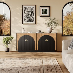 63" 4-Door Sideboard Buffet - Fluted Gold Handle Storage Cabinet, Coffee Bar Credenza, Wooden Media Console Table for Kitchen/Living Room - 1 of 4