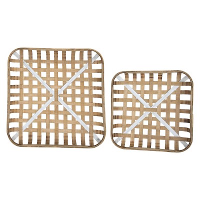 Set of 2 Natural Wood & White Metal Tobacco Baskets - Foreside Home & Garden