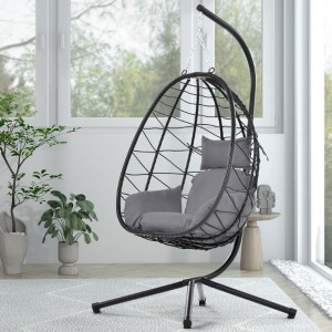 Egg Chair with Stand Indoor Outdoor Swing Chair Patio Wicker Hanging Egg Chair Hanging Basket Chair Hammock Chair - 1 of 4