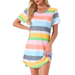 cheibear Women's Curved Hem Round Neck Short Sleeve T-shirt Dress Sleepshirt - 1 of 4