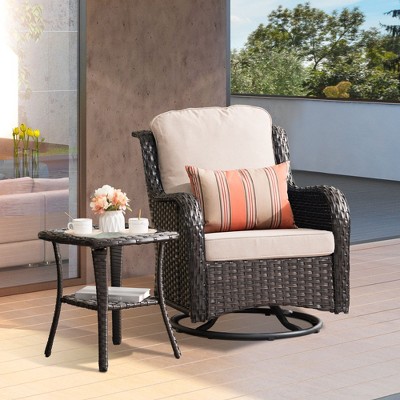 XIZZI Wicker Patio Furniture Set with 3-Seat Sofa, Swivel Rocking Armchairs & Ottomans & Side Table, Modular Sectional Outdoor Conversation Sofa Set
