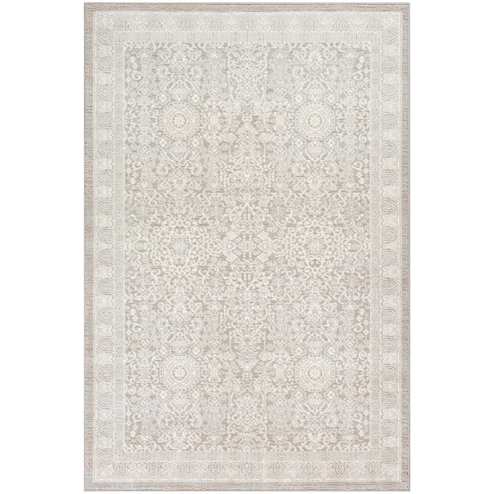 Photos - Area Rug Nourison 5'3"x7'3" Eco Cycle Vintage Machine Woven  Silver/Ivory: Indoor Low Pile Botanical Floral Rug 