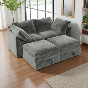 67" Modular Sectional Sofa Bed with Storage Seat & Faux Double-Layer Cushions - 1 of 4