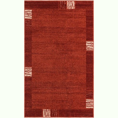 Red Geometric Tufted Washable Rectangular Area Rug