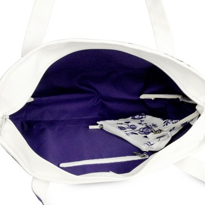 Amethyst Purple Floral Embroidered Cotton Tote Bag
