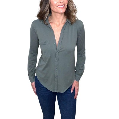 Women's Long Sleeve Button Front Collar Tee - bobi