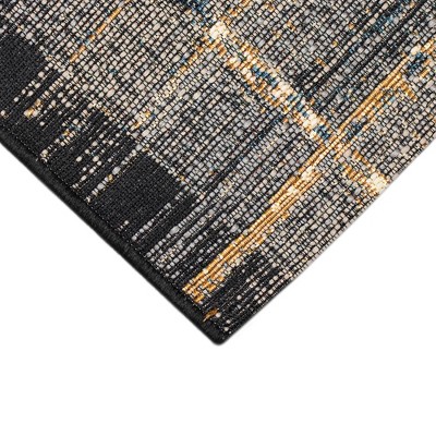 Elegant Marina Black Stripe Synthetic 58" x 90" Area Rug