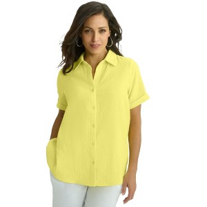 Jessica London Women's Plus Size Gauze Camp Shirt - 1 of 4