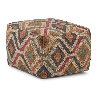 Mirella Square Moroccan Inspired Pouf Kilim Patterned - WyndenHall