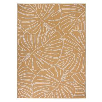 World Rug Gallery Contemporary Tropical Leaves Weather Resistant Reversible Indoor/Outdoor Area Rug