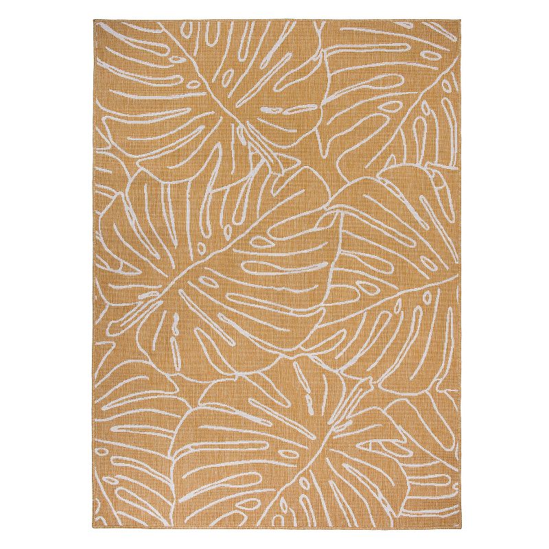 World Rug Gallery Contemporary Tropical Leaves Weather Resistant Reversible Indoor/Outdoor Area Rug, 1 of 10