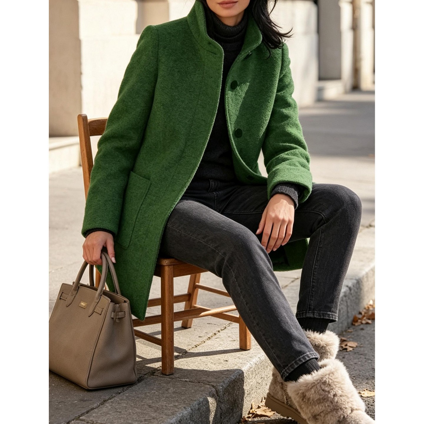 Женское пальто YesFashion Women Stand Collar Single Breasted Pocket Mid Length Fall Outerwear Coat, M, Dark Green, цвет: Тёмный зелёный — фото 4