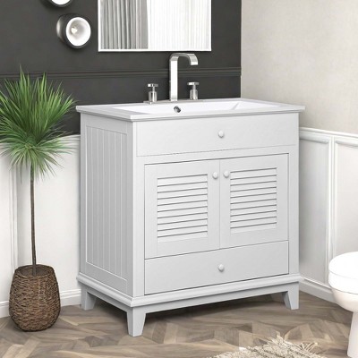 NicBex 30" Bathroom Storage Cabinet with Sink, Bathroom Vanity, 1 Drawer and 1 Spacious Cabinet for Bathroom, White