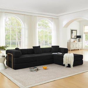 L Shaped Convertible Sleeper Sofa Bed Boneless Floor Sofabed , 7-in-1 DIY Combination Corduroy Folding Mattress Couch w/ Fixed-Shape Frame - 1 of 4