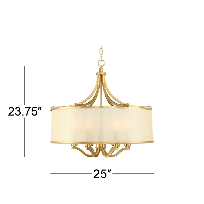 Possini Euro Design Sydney Warm Brass Drum Chandelier 25" Wide Modern Clear Gold Organza Shade 6-Light Fixture for Dining Room House Kitchen Island, 4 of 10