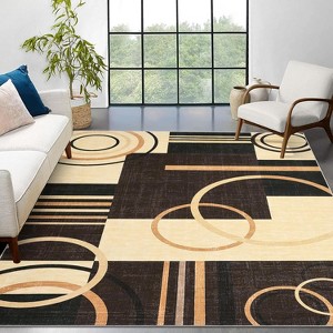 Geometric Abstract Washable Rug - Non-Slip Ultra-Thin Modern Carpet for Living Room, Bedroom, Dining Room - Stain Resistant - 1 of 4