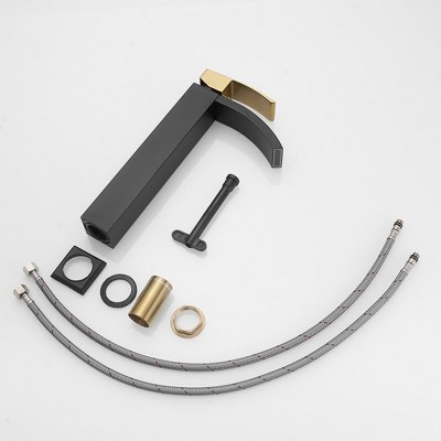 Gold and Black Waterfall Single Handle Vessel Sink Faucet