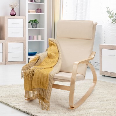 Beige Birch Laminate Upholstered Bentwood Rocking Chair