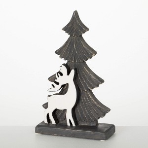 13"H Sullivans Christmas White Wood Deer Tabletop Tree  Grey-White - 1 of 4