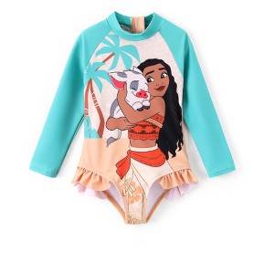 PATPAT Disney Princess Moana Girl Swimsuit One Piece Rash Guard UPF 50+ Summer Bathing Suit Long Sleeve Swimwear - 1 of 4