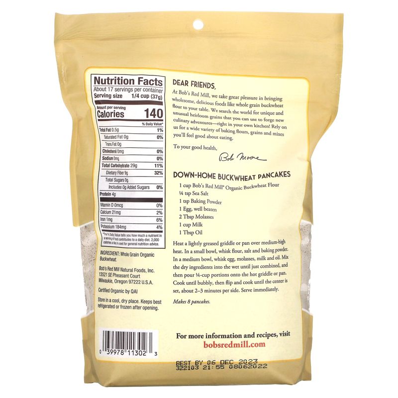 Bob's Red Mill Organic Buckwheat Flour, Whole Grain, 22 oz (624 g), 2 of 3