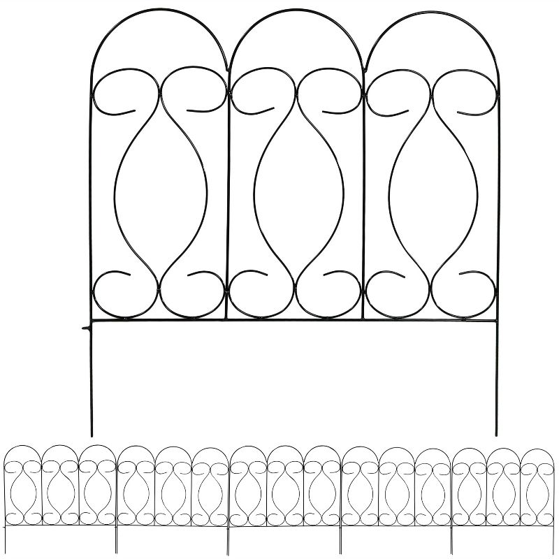 Sunnydaze Outdoor Lawn and Garden Metal Traditional Style Decorative Border Fence Panel Set - 10' - 5pk, 1 of 8